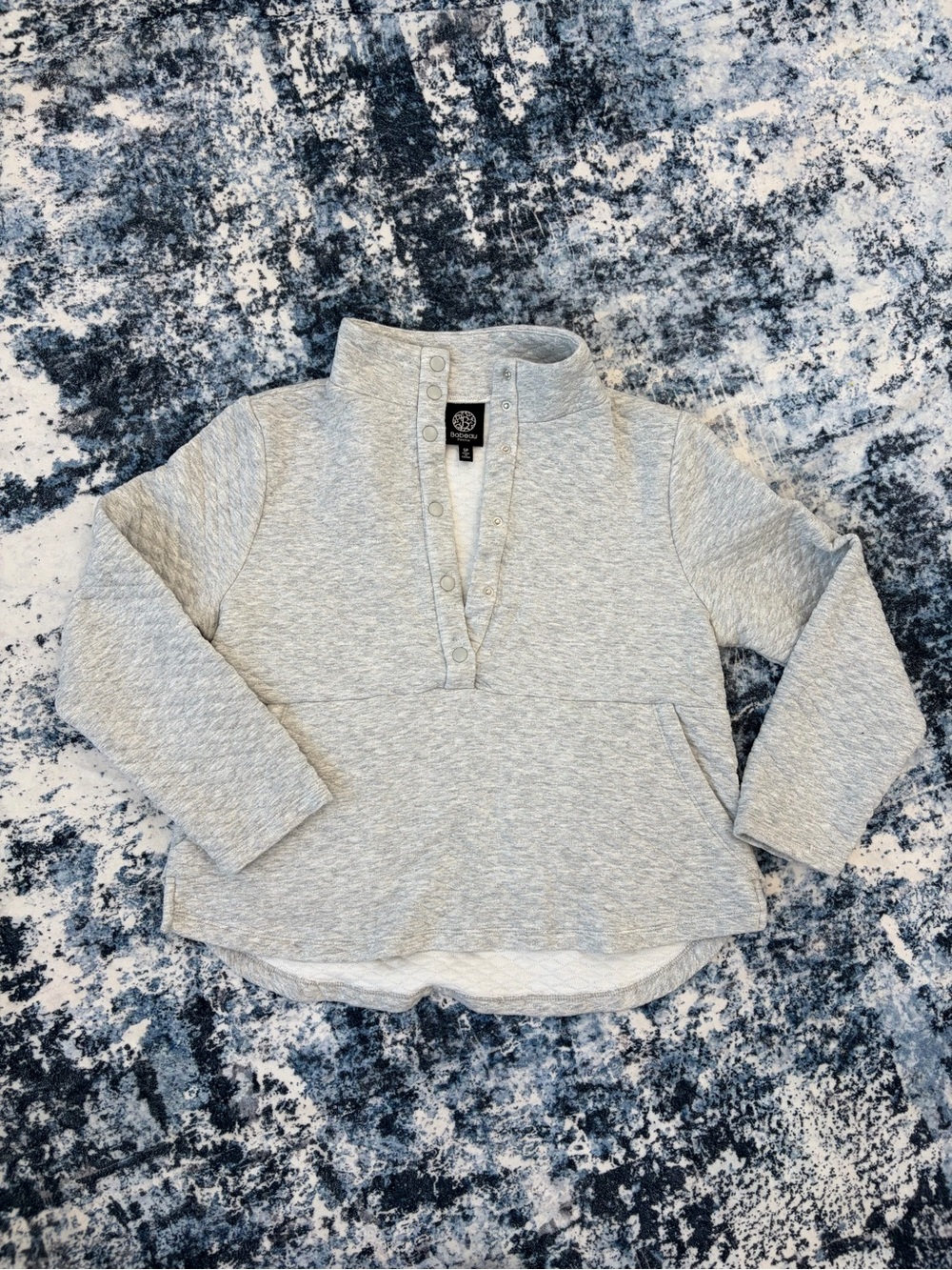Bobeau Petite Quilted Pullover Sweatshirt Funnel Neck Snap Front